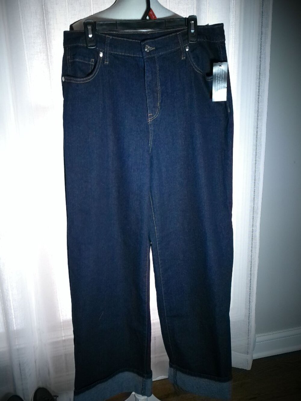 TWR HLL by Christie Brinkley NWT Button Zip Dark Blue Denim Wide Leg Jeans 16